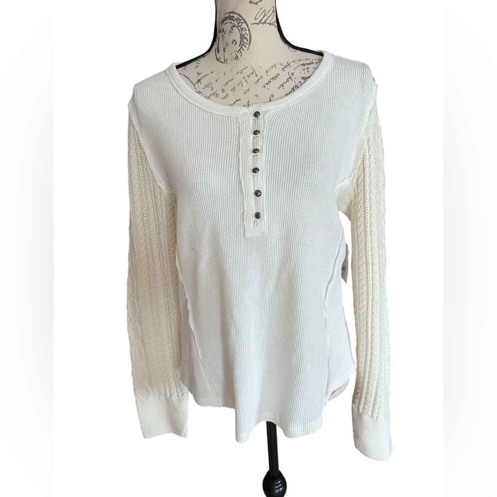 Lucky Brand Cream Henley Cable-Sleeve Top NWT size large